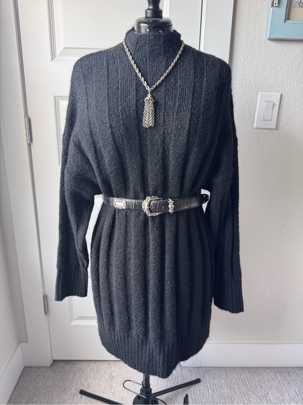 Topshop Black Ribbed Mockneck Sweater Dress
